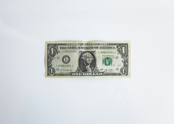 A single US Dollar note on a white background.